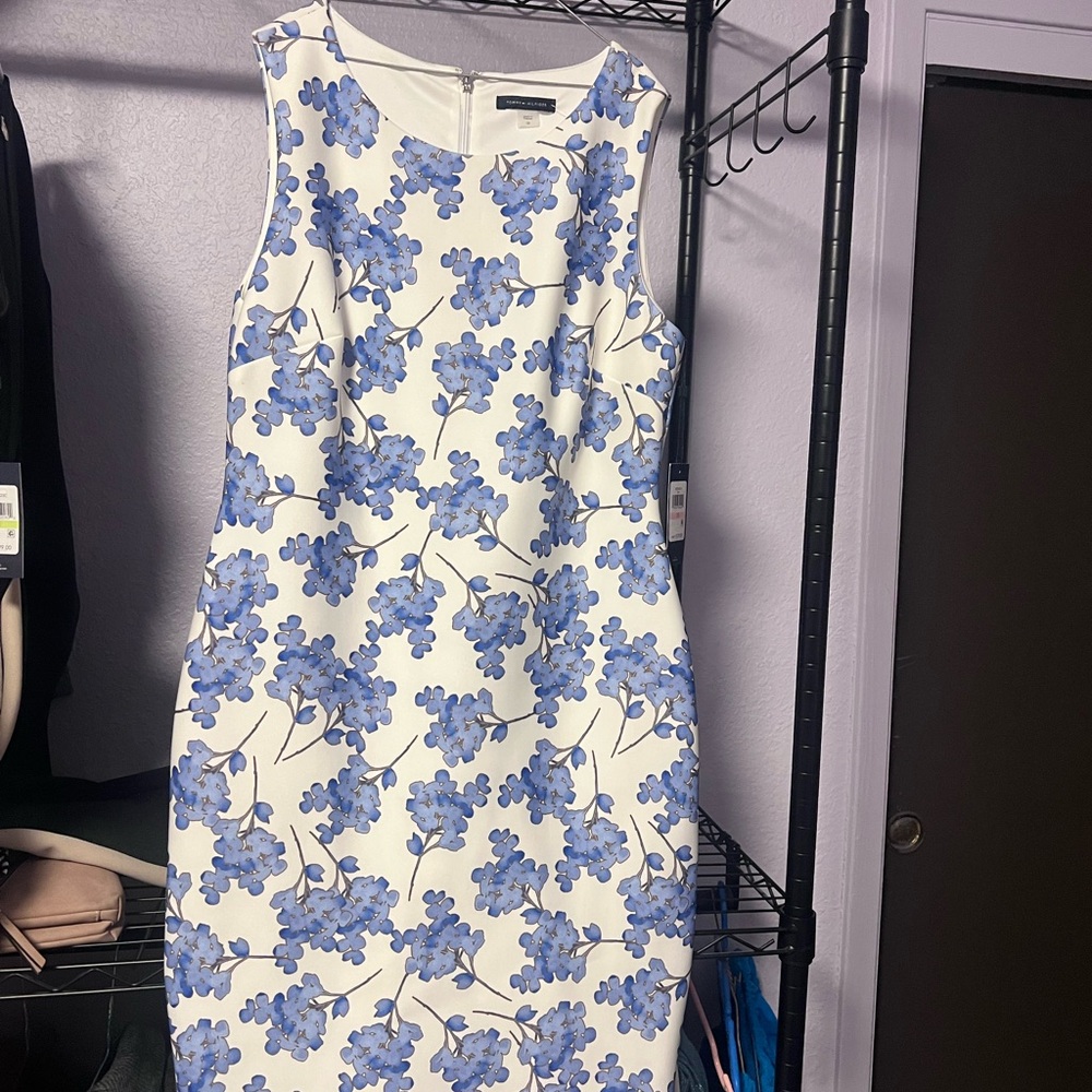 Tommy Hilfiger White and Blue Floral Asymmetrical Dress